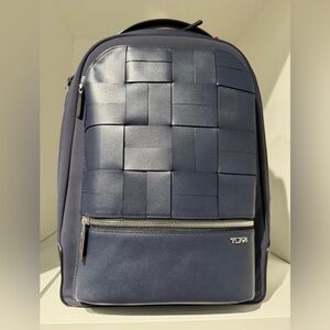 NEW Tumi Harrison BRADNER 16.5” - WOVEN Leather & Nylon Laptop Backpack - NAVY